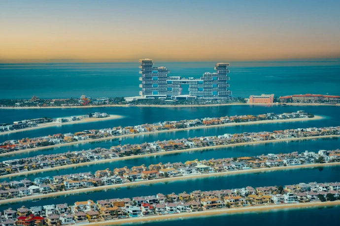 Aerial view of the Atlantis The Royal resort on the Palm Jumeirah in Dubai